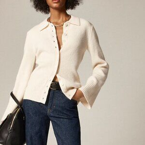 NWT J. Crew Milano-stitch cinched-waist cardigan in Ivory XL
